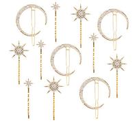 Hedume 12 Pack Stars and Moon Hair Clips, Vintage Rhinestone Hair Pin, Metal Alloy Diamond-studded Hair Accessories for Women Girls