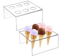 Hedume 2 Pack 6 Holes Acrylic Ice Cream Cone Holder Stand, Clear Ice Cream Crisp Tube Cone Display, Cupcake Stand, Acrylic Cone Holder for Wedding, Baby Shower, Birthday Party, Anniversary, Christmas