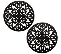 Hedume 2 Pack Cast Iron Trivet, 6.8"/17.3cm Cast Iron Round Trivet with Vintage Pattern and Rubber Pegs/Feet for Serving Hot Dish, Pot, Pans and Teapot on Kitchen Countertop or Dinning
