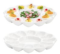 Hedume 2-Pack Ceramic Deviled Egg Platter Tray, 12-Cup Egg Dish, Refrigerator to Countertop Display, Dishwasher, Microwave, Freezer Safe