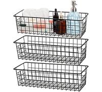 Hedume 3 Pack Metal Wire Storage Organizer Basket, 41 x 16 x 11 cm Bin Basket with Handles, Versatile Organizer for Kitchen, Pantry, Closet, Laundry Room, Cabinets, Bathroom - Black