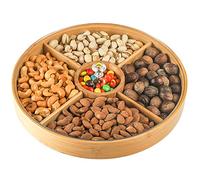 Hedume Bamboo Nuts Storage Platter Tray, Food Serving Tray with 5 Dining Grids, 30.5cm Dessert Fruit Veggie Food Serve Plate for Party, Family Dinner, Holiday and Home Warming