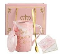 Hedume Best Auntie Ever Mug, 12 Oz Pink Marble Ceramic Coffee Cup with Gifts Box and Greeting Card, Aunt Gifts from Niece and Nephew, Funny Birthday Presents for Aunty