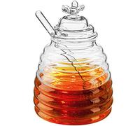 Hedume Honey Jar with Dipper and Lid, Honey Bee Pot, 17oz/500ml Glass Beehive Honey Pot for Home Kitchen