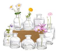 Hedume Set of 10 Small Glass Flower Vases, Clear Glass Bud Vases, Decorative Rustic Floral Vases, Mini Table Floral Vase for Home Decor Centerpieces, Events, Vintage Look