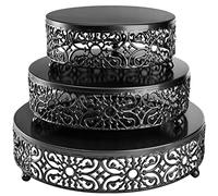 Hedume Set of 3 Metal Cake Stand, Black Round Cake Stand, 8" 10" 12" Dessert Cupcake Pastry Candy Display Plate for Wedding, Event, Birthday Party