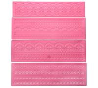 Hedume Set of 4 Sugar Edible Cake Silicone Fondant Impression Lace Mat, 15.5" Large Mold, Flower Pattern Molds Craft Tools for Cake Decorating