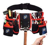 Hedume Tool Belt, Magnetic Tool Pouch, 26 Pockets Heavy Duty Detachable & Adjustable Utility Tool Pouch Bag for Men for Electrician, Carpenter, Construction, Black, Red