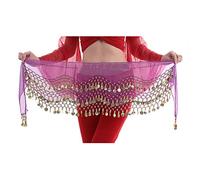 Hee Grand 3 Rows Belly Dancing Dance Hip Scarf Skirt Belt With 128 Coins Dark Purple