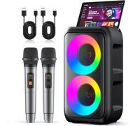 HEEBUKE Karaoke Machine, Portable Bluetooth Speaker with 2 Wireless Karaoke Microphones, 10W Karaoke for Adults Kids with Upgraded Subwoofer, PA System, Support TWS/TF/USB/AUX, Party