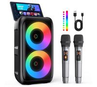 HEEBUKE Karaoke Machine, Portable Bluetooth Speaker with 2 Wireless Karaoke Microphones, 10W Karaoke for Adults Kids with Upgraded Subwoofer, PA System, Support TWS/TF/USB/AUX, Party