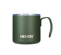 HEECN® Camping Mug with Lid,Double Walled Stainless Steel Mug for Hot Drinks, Coffee Mug, Backpacking - Trekking - Hiking, Green HESS-051 (330ml, Sport)