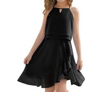 heekpek Girls Dresses Sleeveless Summer Dress Kids Party Dresses Elegant Ruffled Split Hem Princess Dress for Prom School, Black, L
