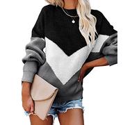 heekpek Jumpers for Women Casual Color Block Long Sleeve Tops Crewneck Sweater Knitted Jumper Loose Pullover Sweater Ladies Pullover Jumper Oversized, Grey, Size M