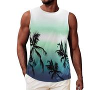 heekpek Mens Vests Tops Sleeveless Tshirt Men Tank Top Summer Round Neck Graphic Palm Tree Vests for Beach Holiday Gym, Blue+Green, XL