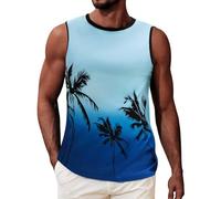 heekpek Mens Vests Tops Sleeveless Tshirt Men Tank Top Summer Round Neck Graphic Palm Tree Vests for Beach Holiday Gym, Light Blue Gradient, M