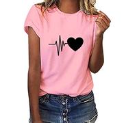 heekpek T Shirts for Women Summer Basic T-Shirts Casual Short Sleeve Tops Heart T Shirt Round Neck Tee Tops with Print