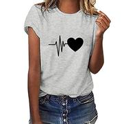 heekpek T Shirts for Women Summer Basic T-Shirts Casual Short Sleeve Tops Heart T Shirt Round Neck Tee Tops with Print