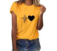 heekpek T Shirts for Women Summer Basic T-Shirts Casual Short Sleeve Tops Heart T Shirt Round Neck Tee Tops with Print