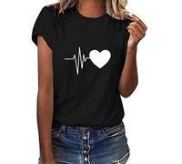 heekpek T Shirts for Women Summer Basic T-Shirts Casual Short Sleeve Tops Heart T Shirt Round Neck Tee Tops with Print