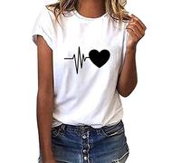 heekpek T Shirts for Women Summer Basic T-Shirts Casual Short Sleeve Tops Heart T Shirt Round Neck Tee Tops with Print