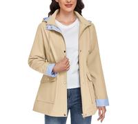 heekpek Waterproof Jacket for Women UK Long Lightweight Striped Rain Coat Windbreaker Hooded Windproof Breathable Softshell Jackets Outdoor Trench Coat for Spring Autumn with Pockets(Khaki, L)