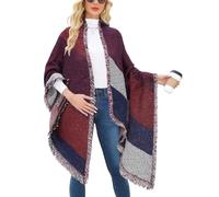 Heekpek® Women Large Oversized Scarf Pashmina Wrap Poncho Thick Style Scarf Patchwork Cape Shawl (Red)(Size: One Size)