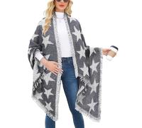 heekpek Women Large Oversized Scarf Pashmina Wrap Poncho Thick Style Scarf Patchwork Cape Shawl (Star-grey)(Size: One Size)