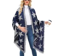 heekpek Women Large Oversized Scarf Pashmina Wrap Poncho Thick Style Scarf Patchwork Cape Shawl (Star-navy)(Size: One Size)