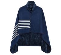 heekpek Women Ponchos Multiway Sherpa Fleece Shawls Wraps Winter Warm Soft Chunky Cape with Buttons Checked Blanket Oversized Poncho for Home Office School, Navy(140 * 160 CM), One Size