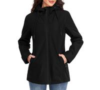 heekpek Women's Jacket Spring Lightweight Ladies Coat Long Waterproof Outdoor Windbreaker Softshell Hooded Casual Zip UP Parka for Women UK Autumn Coats with Drawstring Pockets(Black, XL)