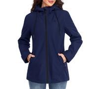 heekpek Women's Jacket Spring Lightweight Ladies Coat Long Waterproof Outdoor Windbreaker Softshell Hooded Casual Zip UP Parka for Women UK Autumn Coats with Drawstring Pockets(Navy blue, M)