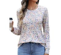 heekpek Womens Long Sleeve T Shirts Crew Neck Pleated Tops Casual Basic T-Shirt Floral Printed Tunic Tops for Spring Autumn Summer, Pink Flowers, L