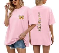 heekpek Women's Oversized T Shirts Ladies Summer Tops Plus Size Vintage Graphic Tee Cotton Short Sleeve Tshirts Drop Shoulder Casual Baggy Blouse Tee Shirts, Pink, S