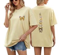 heekpek Women's Oversized T Shirts Ladies Summer Tops Plus Size Vintage Graphic Tee Cotton Short Sleeve Tshirts Drop Shoulder Casual Baggy Blouse Tee Shirts, Khaki, S