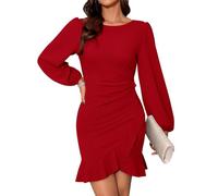 heekpek Women's Party Dress Bodycon Mini Evening Dresses | Long Puff Sleeve, Ruffle Hem, Elegant Wrap Dress for Ladies, Suitable for Cocktail, Business, Club, Going Out, Wedding Guest