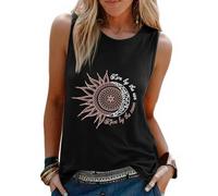 heekpek Women's Vests Top Sleeveless T Shirts CEW Neck Casual Printed Tank Tops Loose Basic Summer Tops, Black Sun Moon, L