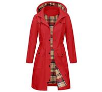 heekpek Womens Waterproof Jackets with Hood Long Rain Coats Lightweight Outdoor Softshell Jacket Windbreaker Trench Coat for Spring Autumn, Red, XXL