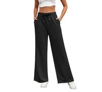 heekpek Women's Wide Leg Joggers Drawstring High Waist Pants Casual Baggy Trousers Ladies Lounge Pants Yoga Pants with Pockets, Black, M