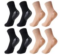 Heel Protectors - Black Gel Ankle Support Socks Silicone Heel Protector, Plantar Fasciitis Heel Cups for Achilles Tendinitis, Cracked Heels, Heel Spur Relief, Foot Heel Pain Relief (Black+Beige Socks)
