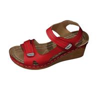 Heel Shoes Women's Black Open Wedge Sandals Women's Platform Summer Platform Sandals with Straps, Lightweight Sandals Leather, Adjustable Non-Slip Summer Sandals, Buckle Barefoot Shoes, red, 5 UK