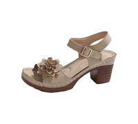 Heel Shoes Women's Block Heel Comfortable Sandals Leather Ankle Strap Sandals with Flower Leisure Sandals for Evening Parties, Dating, Outdoor Sandals, Lightweight High Heels Non-Slip Slides, beige