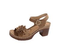 Heel Shoes Women's Block Heel Comfortable Sandals Leather Ankle Strap Sandals with Flower Leisure Sandals for Evening Parties, Dating, Outdoor Sandals, Lightweight High Heels Non-Slip Slides, brown