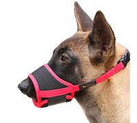 HEELE Adjustable Dog Muzzle with Soft Pad - Breathable Mesh and Durable Nylon (Black-Red, L)