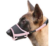 HEELE Breathable Mesh and Durable Nylon Dog Muzzle with Adjustable Loop and Soft Pad - Pink, L