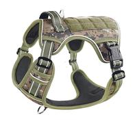 HEELE Camo Green Tactical Dog Harness, Small to Large, Molle Panel, ID Card, No Pull, Adjustable, Reflective, Comfortable, Easy to Put On