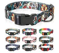 HEELE Dog Collar Large Multi-Colour Patterned Soft Comfy Dog Pet Collars Easy Adjustable Collar for Medium Large Dogs Indoor Outdoor Activities, Black, L