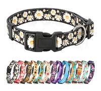 HEELE Dog Collar Large Multi-Colour Patterned Soft Comfy Dog Pet Collars Easy Adjustable Collar for Medium Large Dogs Indoor Outdoor Activities, Daisy Black, L