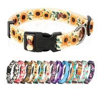 HEELE Dog Collar Large Multi-Colour Patterned Soft Comfy Dog Pet Collars Easy Adjustable Collar for Medium Large Dogs Indoor Outdoor Activities, Sunflower Yellow, L