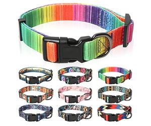 HEELE Dog Collar Medium Multi-Colour Patterned Soft Comfy Dog Pet Collars Easy Adjustable Collar for Small Medium Dogs Indoor Outdoor Activities, Rainbow, M